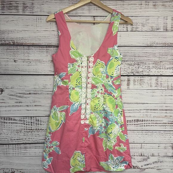 Lilly Pulitzer Delia Hotty Pink Lemonade Lace Textured Cotton Shift Dress Size 2 - Picture 2 of 8